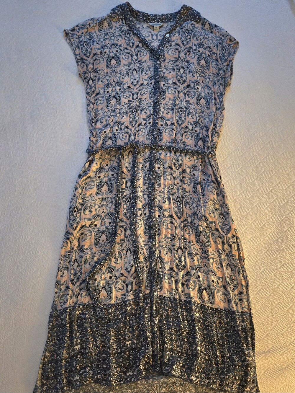 Lucky Brand Pink and Navy Printed Midi Dress
